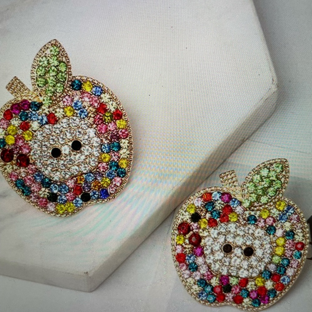 Colorful Apple Rhinestone Earrings - Picture 4 of 5